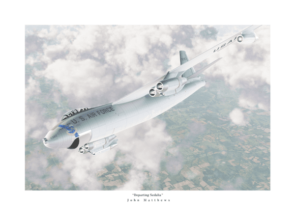 "Departing Sedalia," featuring the Boeing B-47 Stratojet, by John Matthews.