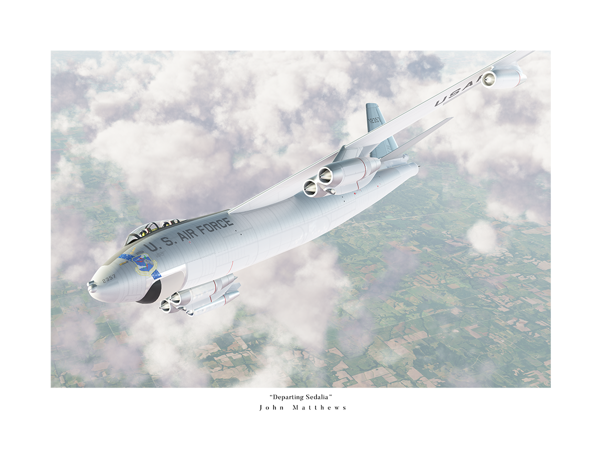 "Departing Sedalia," featuring the Boeing B-47 Stratojet, by John Matthews.